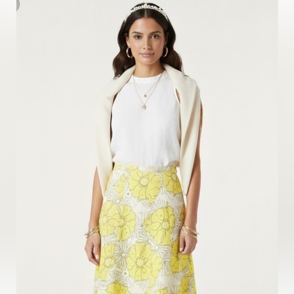 Top shop | Yellow & White Floral Flare Feminine Midi Skirt